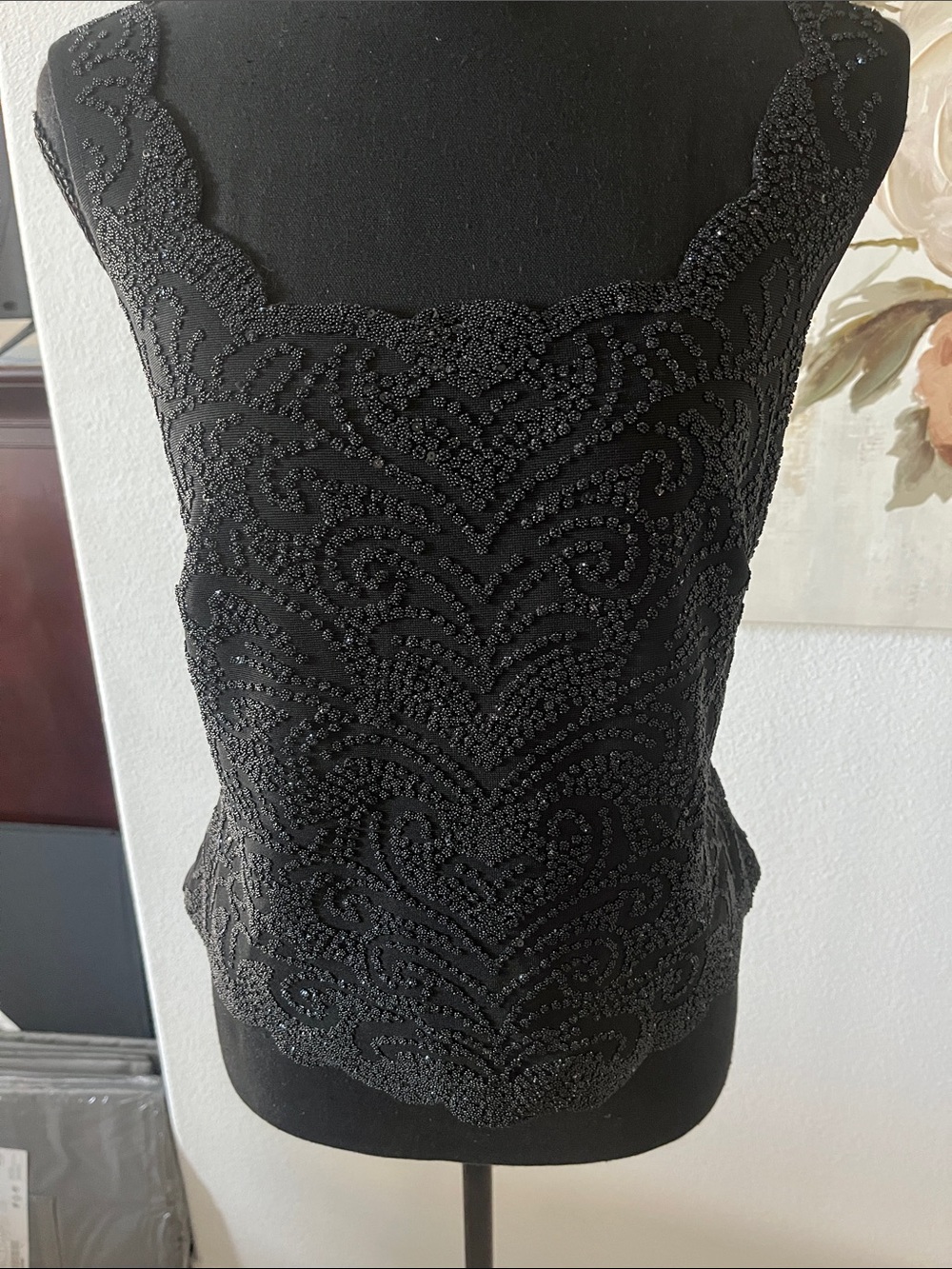 J.B.S. Black Beaded Scoop Neck Camisole